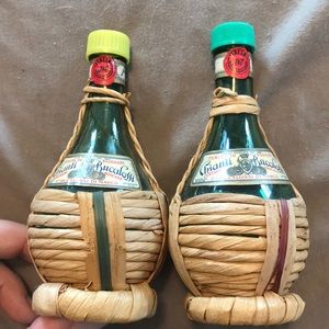 Set of vintage mini Chianti bottles with salt and pepper shaker tops